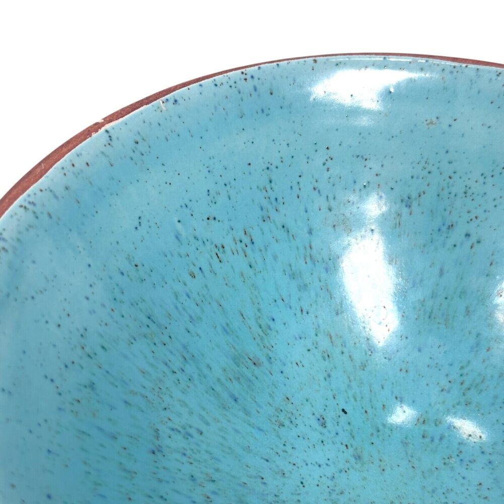 Studio Pottery Ceramic Bowl Speckled Glossy Interior Turquoise Glaze Decorative - Picture 3 of 9